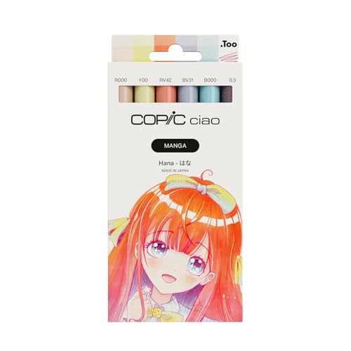 Copic Ciao MANGA Set Hana, Marker Set with 5 Soft Pastel Shades Including 1 Multiliner 0.3 mm in Pink, Twin Marker with Medium Width and Brush Tip