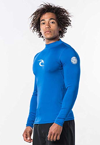 Rip Curl Mens Corpo Long Sleeve UV Tee T Shirt Top Rash Vest Top Blue - UV Sun Protection and SPF Properties
