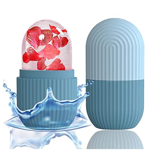Massageador de rolo de rosto de gelo, rolo de cubo de gelo para rosto, olhos e pescoço naturalmente condicionando e cuidados com a pele, bolsas antiinchadas, reduz a dor da enxaqueca, molde de gelo de silicone de massagem reutilizável (azul)