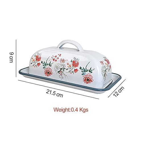 Enamel Butter Dish With Lid Vintage Enamelware Butter Holder With Flower Design Farmhouse Butter Container Butter Storage With Tray For Countertop Kitchen Decor #TOP1