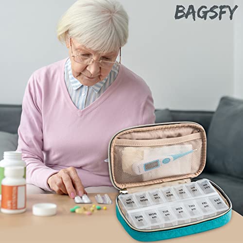 Image of BAGSFY Pill Organizer Case 2 Times a Day- Weekly Medicine Organizer Travel Pill Box with Removable 7 Day Medicine Case Container for Fish Oil, Vitamin, Supplement