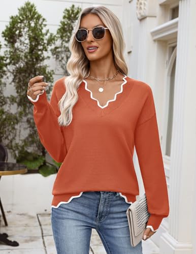 Image of Zeagoo Women's 2026 Fall V Neck Sweater Long Sleeve Lightweight Knit Tops