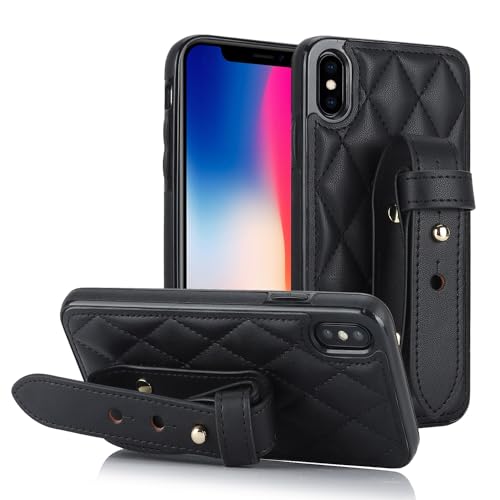 Coque iPhone X/XS en cuir matelassé chic et antichoc avec dragonne luxe
