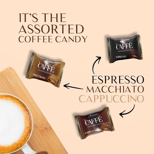 Maestro Massimo Assorted Coffee Candy - Individually Wrapped 2.2 Pound Bulk Bag, 3mg Caffeine per Hard Candy, Original Espresso, Macchiato, Cappuccino Flavored, Made with Bold Arabica Coffee (Pack of