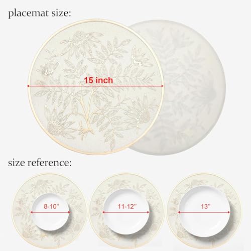 Image of Dakshya Industries Dining Table Mats Round PVC Set | 6 Waterproof Placemats (38 x 38 cm) + 1 Table Runner (91 x 33 cm) | Heat Resistant, Kitchen Decor (Zorvella)