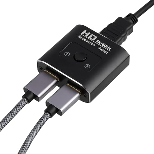 HDMI Switch Bidireccional 8K 120Hz, Splitter HDMI 1 Entrada 2 Salidas, Conmutador Soporta HDR, 3D, HDCP 2.2, Compatible con PS5, PS4, Xbox, TV Stick, Reproductor BLU Ray, HDTV