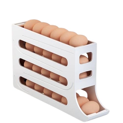 VIHAN Egg holder tray for Refrigerator, Holds 30 Eggs with compact, space-saving 4 Tier 2024 design, Auto-Rolling Design (White)