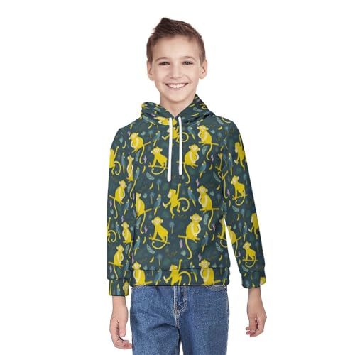 Cute Monkey Pattern Hoodie Teens Sweatshirts Pullover Hoodies Casual Loose Kids Hooded Sport Shirt Tops 7-18 Years2