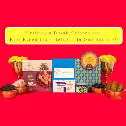 Image of The Flavour Republic Premium Diwali Greet & Treat Gift Box | Bhai Dooj Hamper with Gulab Naan Khatai, Brownie Thins, Blueberry Cake Biscotti & Mukhwas Paan Shots | Healthy Snacks for Birthdays, Anniversaries, Friends, Family & Corporate Gifting | Gourmet Snack Box