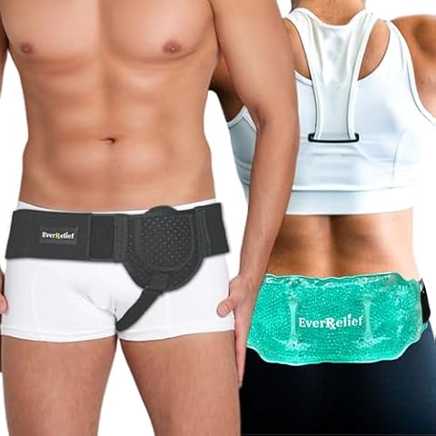 EverRelief Inguinal Left or Right Side Groin Hernia Support Belt Hot & Cold Gel Bead Back Therapy Wrap for Pain, Swelling & Soreness-Two Piece Bundle Cover