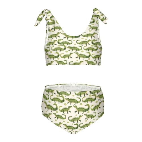 Cute Crocodile Girls Two Piece Tankini Swimsuits Summer Bathing Suit Beach Swimwear Set, 4T Multicoloured