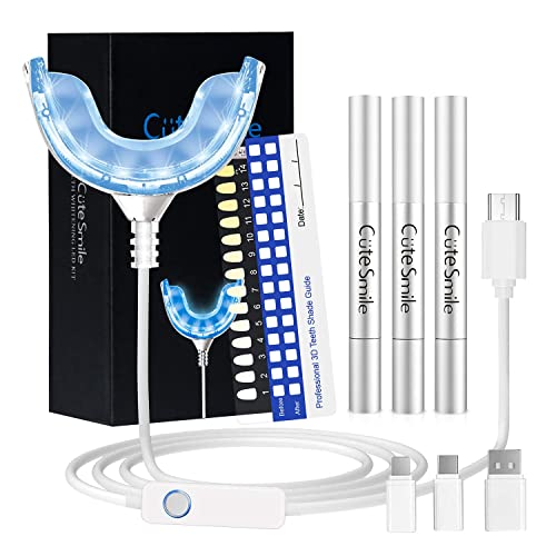 Blanqueamiento de dientes Kit Blanqueador Dental Portátil Profesional Teeth Whitening 1 Bandeja de Luz LED 3× Gel Funciona con Tipo C / Android / IOS / USB Cover
