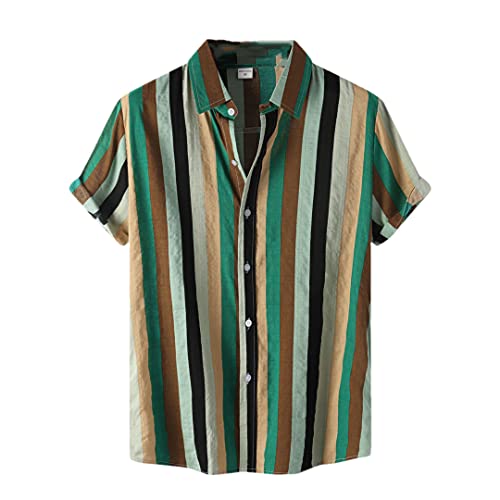 Chemise à manches courtes homme coton rayé noir vêtement été léger L