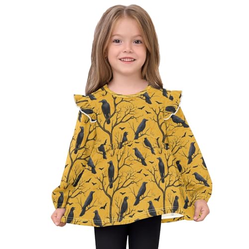 Crow Branch Bat Girls Shirts Cotton Long Sleeve Ruffle Toddler Tee Tops3