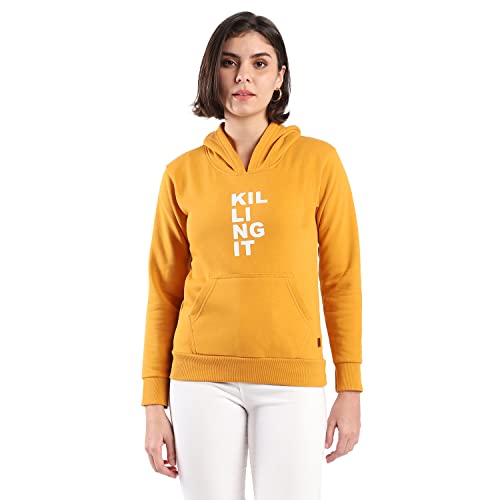 Image of PINACOLADA Women's Cotton Solid Printed Sweatshirt with Hoodie, Regular Fit for Casual Wear Full Sleeve Sweatshirt Crafted with Comfort Fit and High-Performance for Everyday Wear