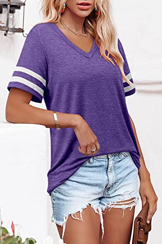 Angerella Casual Summer Tops for Women V Neck T Shirts Short Sleeve Tunic Tops Loose Fit3