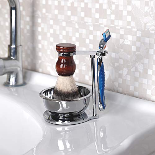 PerPro Deluxe Stainless Shave Razor Stand + Shaving Soap Bowl with Shaving Brush,Compatible with Gillette Fusion and Mach 3,Safety Razor,Double Edge Razor,Manual Razor - Image 3