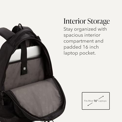 Image of SWISSGEAR Cecil Laptop Backpack, Fits Most 16-Inch Laptops, Three-Compartment Design, Airflow Back Panel, Black, 27.3L, 18-Inch