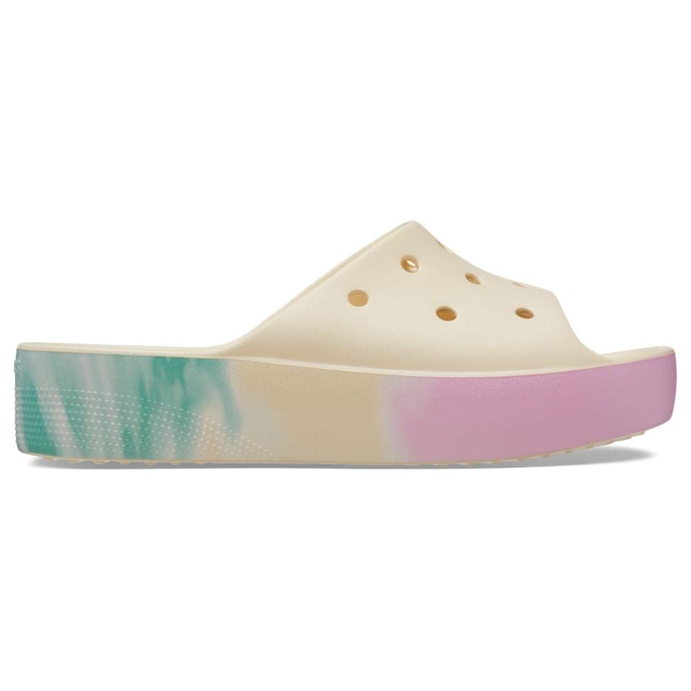 Crocs Women's Classic Platform Slide | Platform Sandals, Vanilla/Multi, 10 Women