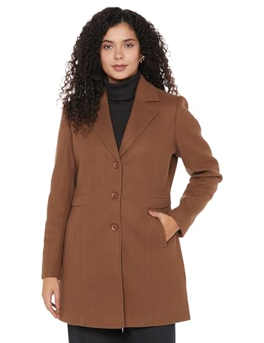 Image of Qube By Fort Collins Women's Semi-Long Tweed Coat with Knitted Finish - Elegant Winter Outerwear for Casual and Formal Looks