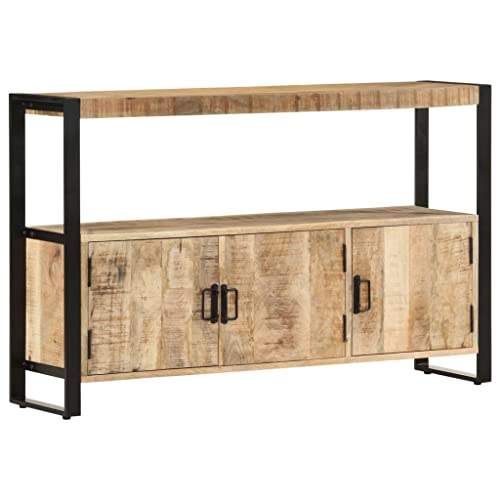 ULUYYUC Buffet Bois Massif 120x30x75 cm, Meuble de Rangement Cuisine Salon en manguier Solide et Acier Industriel, 3 Portes 1 Compartiment, Finition laquée,...