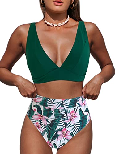 Image of Hilinker Women's Leopard Bikini Swimsuits V Neck High Waisted 2 Piece Bathing Suits