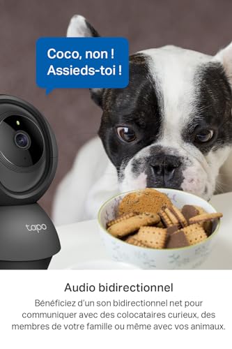 Tapo 2K(3MP) Caméra Surveillance WiFi intérieure 360° C211, Vision Nocturne, Notifications en Temps réel, Détection de Personne, Suivi de Mouvement, Télécommande, Compatible avec Alexa, Noir