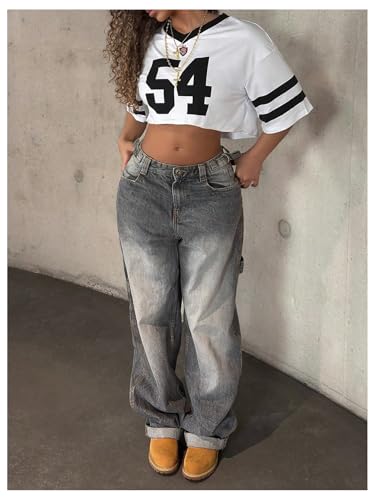 SOLY HUX Women's Jersey T-Shirt Summer Sports Crop Tops Number Print Graphic Tees Streetwear4