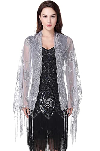 BABEYOND 1920s Shawl Wraps Sequin Fringed Evening Cape Wedding Bridal Shawl Scarf for Evening Dresses Party2