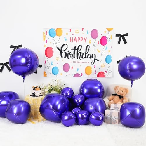 Image of 12PCS Dark Purple Round Foil Balloons 22 inch 15 inch 10 inch Large Mylar Balloons | Shiny Metallic Purple 4D Ball Balloons for Birthday Party, Graduation, Wedding, Christmas, New Year, Disco Prom Party Decor