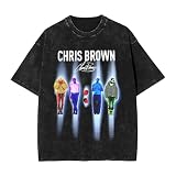 GRUTNVEAO Mens Womens Chris Rapper Brown Vintage Oversized T Shirts,Unisex Drop Shoulder Short Sleeve T-Shirt for Men Women,Novelty Loose Wash Solid Tees Top Medium Black