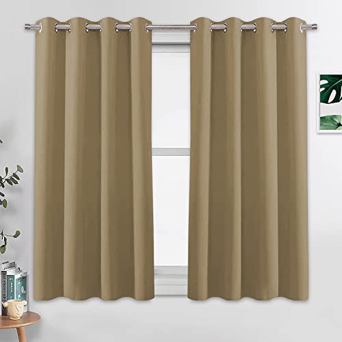 ALLJOY Beige Blackout Curtains for Living Room Window, Blackout Curtains for Bedroom 45 Inch Long, Grommet Thermal Insulated Curtains Soundproof, Room Darkening 2 Panels set Curtain Drapes Wide 52Inch