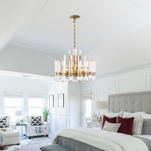 Vintage American E14 LED Brass Copper K9 Crystal Chandelier Lighting Suspension for Living Room