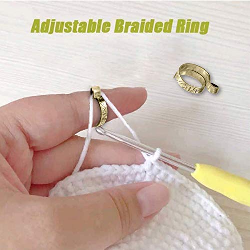 Kariwell 1/5pcs Metal Yarn Guide Finger Holder Knitting Thimble for Crochet Knitting Crafts Accessories Tool, Adjustable Knitting Loop Crochet Loop Knitting Accessories (1pcs copper)