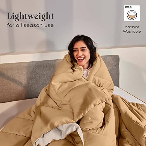 Image of SleepyCat Luxurious All Season Reversible Comforter - Hotel Like Feel with Down Alternative Lightweight Microfiber Fill, Double Size 90X100 Inches (200 GSM, Coffee & Cream),200 TC