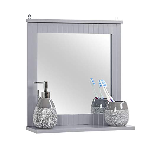 Taylor & Brown Wood Framed Wall-Mounted Mirror Bathroom Mirror with Shelf Hanging Vanity Mirror for the Living Room and Bathroom (Grey)