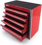 Mini Metal Tool Box, Portable 5 Drawer Steel Stackable Tool Box Small Tool Chest with Soft Liners and PP Feet Pads Cold Rolled Steel Toolbox for Storage and Organizers, Black (Red)
