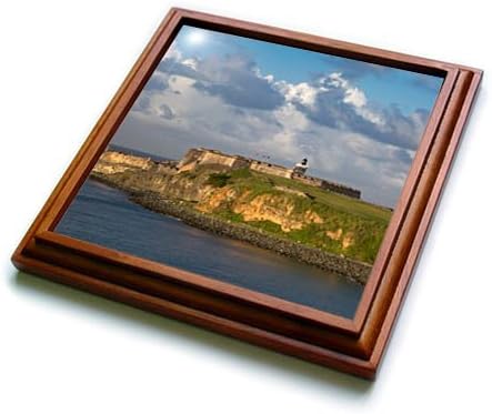 3dRose Sunset Over Fortress El Morro, Old Town, San Juan, Puerto Rico Trivet with Tile, 8 by 8"