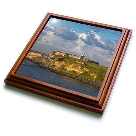 3dRose Sunset Over Fortress El Morro, Old Town, San Juan, Puerto Rico Trivet with Tile, 8 by 8