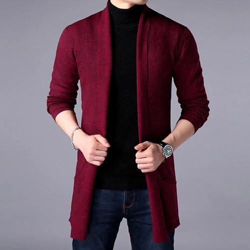 Mens Cardigan Sweater Casual Cable Knit Long Cardigan Sweater Men Ribbed Open Front Sweater 7
