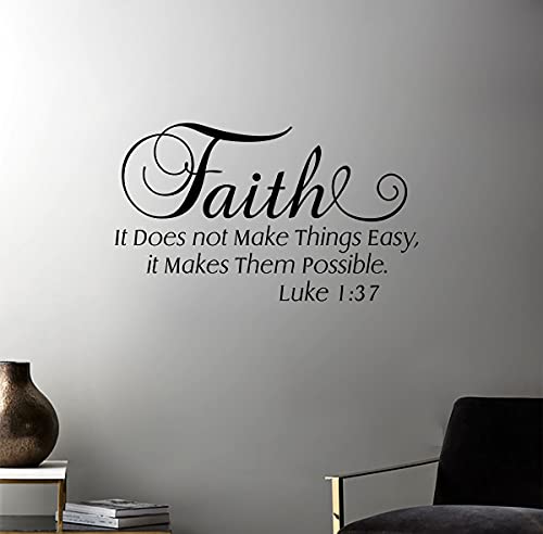Inspirational Saying Christian Wall Decals, Faith It Does Not Make Things Easy It Makes Them Possible Luke 1:37 Bible Verse Wall Stickers, Scripture Quotes Religious Phrase Wall Decor For Home #TOP2