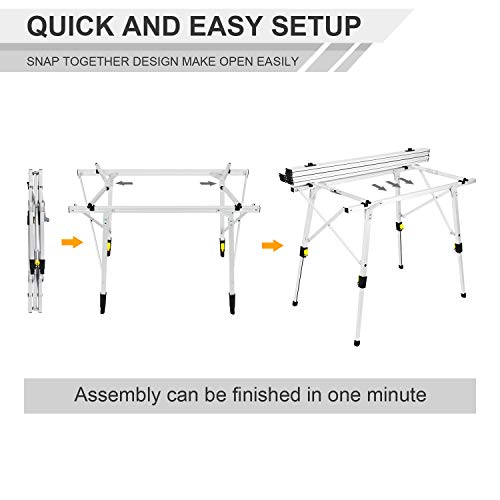 EVER ADVANCED Aluminium Camping Table Folding Table Foldable Portable Lightweight Folding Table Leg Height Adjustable Table Top Size 89.9 x 53 cm - Image 6