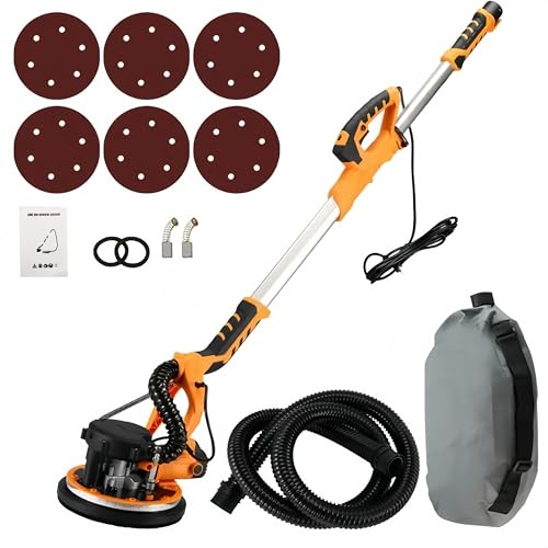 Ponceuse Girafe 1350W,Ponceuse Girafe Aspirante avec 6 Vitesses Variables, Éclairage LED, Plateau de Ponçage Ø215 mm, Manche Télescopique, Livrée avec 6...