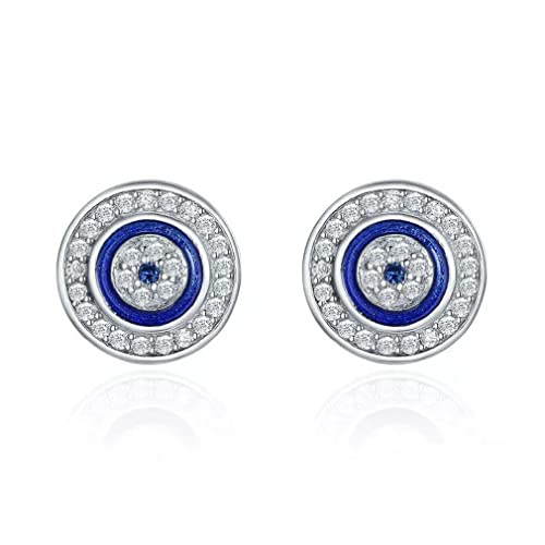 Boucles d'oreilles rondes bleues en argent sterling 925 pour femmes