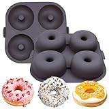 Butabeishy Molde para donut de silicona, 4 cavidades de 8,5 cm de diámetro, antiadherente, para freidora de aire caliente, color gris