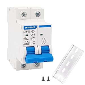 smseace Miniature Circuit Breaker Low Voltage AC 63A 400V,2 Poles AC Disconnect Switch C63 DIN Rail Mount Used to Protect Circuit Equipment