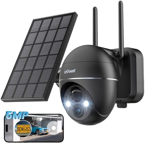 ieGeek 5MP Camera Surveillance WiFi Exterieure sans Fil Solaire, 15m Vision Nocturne Couleur, Detection Humaine PIR & Sirène Alarme, Caméra IP Batterie, Audio...