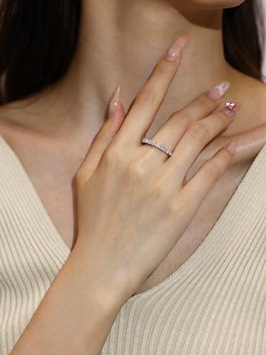 Moissanite Wedding Band Ring, 3mm Wdith Half Eternity Band Moissanite D Color VVS1 Simulated Diamond Rings 925 Sterling Silver Prong Setting, Anniversary and Bridal Gift for Women Wife, All Size2