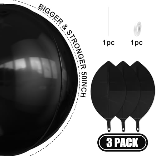 Image of 50 Inch Metallic Black Round Foil Balloons 3pcs Large Mylar Balloons | Jumbo Giant Helium 4D Ball Balloons for Birthday Party, Graduation, Wedding, Christmas, New Year, Disco Prom Party Decoration