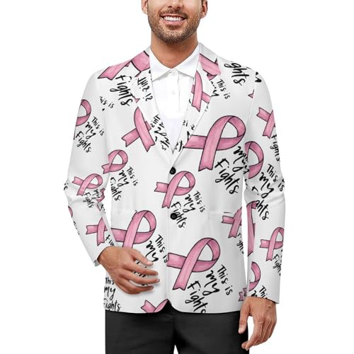 This Is My Fights Ribbon Breast Cancer Men's Blazer Printed Button Suit Jacket Slim Sport Coat Blazers